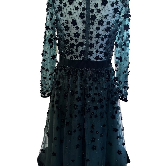 Mac Duggal Emerald Green 3D Floral Beaded Illusion Sleeve Cocktail Dress Size 10 - Picture 2 of 7